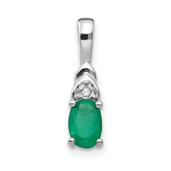 Kazi Luxury 14k White Gold Emerald and Diamond Pendant